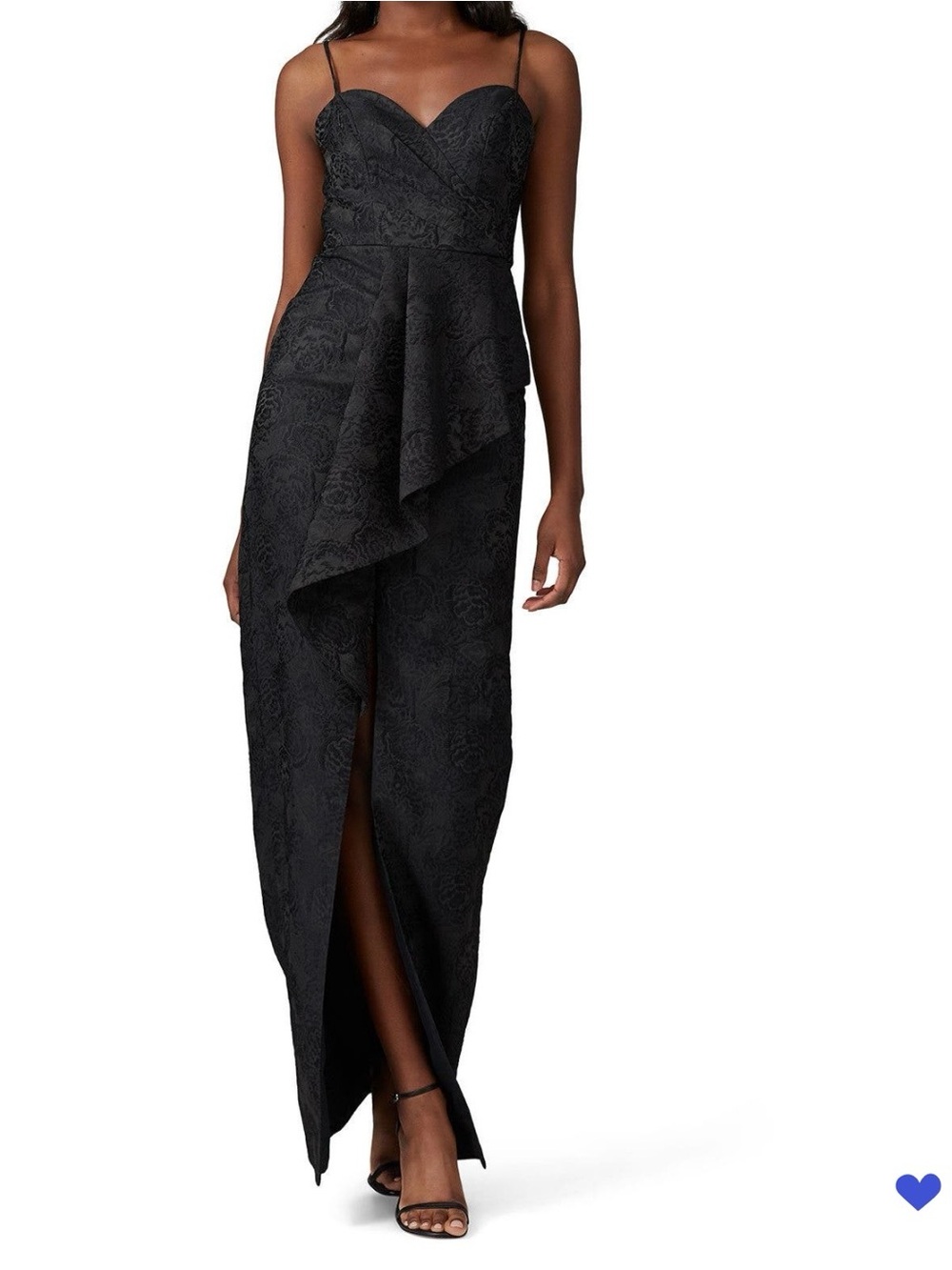 Strap Spaghetti Black Jacquard Maxi Dress with Front Drape